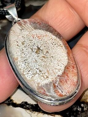 White & Brown Birds Eye Ryolite Jasper Crystal Pendant 2 1/4”